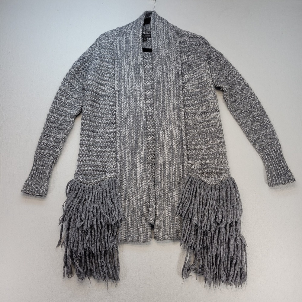 Banana Republic Cardigan Sweater Womens Small Gray Fringe Chunky Knit Open Front